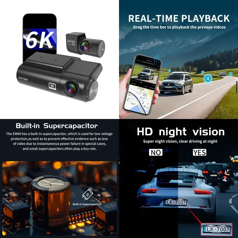 Factory Newest Dash Cam DVR 4K Front Rear Car Camera Ultra HD Dual Sight GPS Adas Drive Recorder 24H Parking Protector Dash