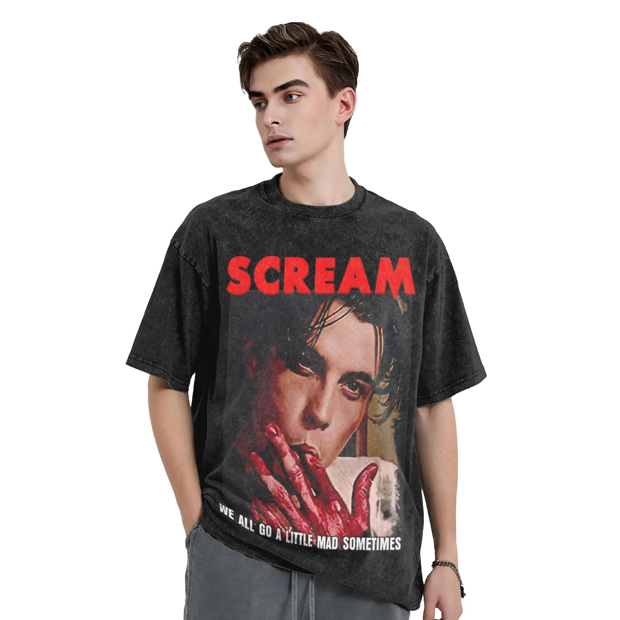 Horror Billy Loomis Scream 1996 T Shirts Hip Hop Washed Short Sleeve Harajuku T-Shirt for Men Women Tops Streetwear Tee Shirt