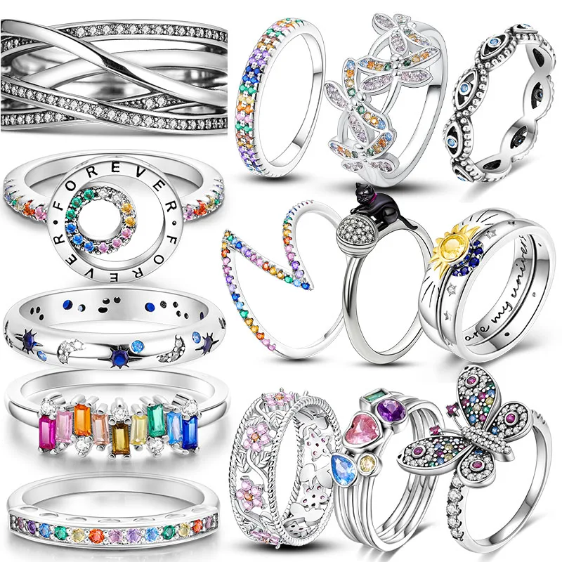 2023 Mode versilbert Prinzessin Tiara Krone funkelnde Liebe Herz Ringe für Frauen Schmuck