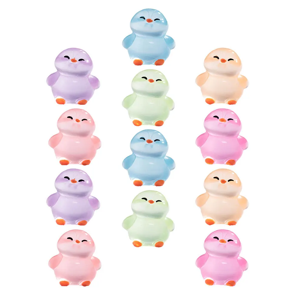 12Pcs Miniature Glow in The Dark Penguin Resin Animals Set Charming Garden Landscape Luminous Resin Ocean Animal Decorations