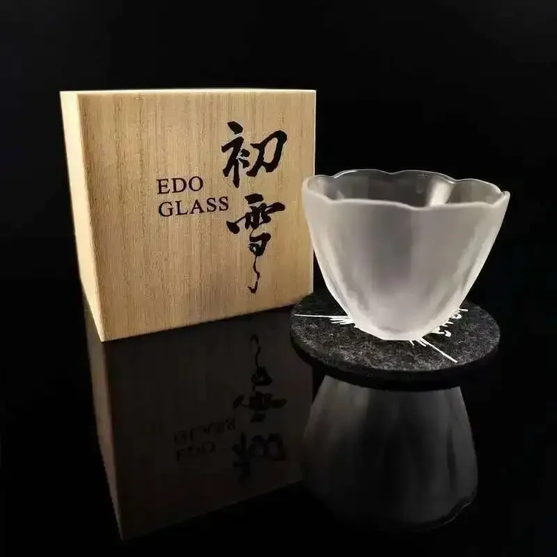 Snow Artistic Frosted Petal Whiskey Glasses Japanese Style Wine Bowl Cup Brandy Snifters Flower Whisky Tumbler Sake Shot Glass