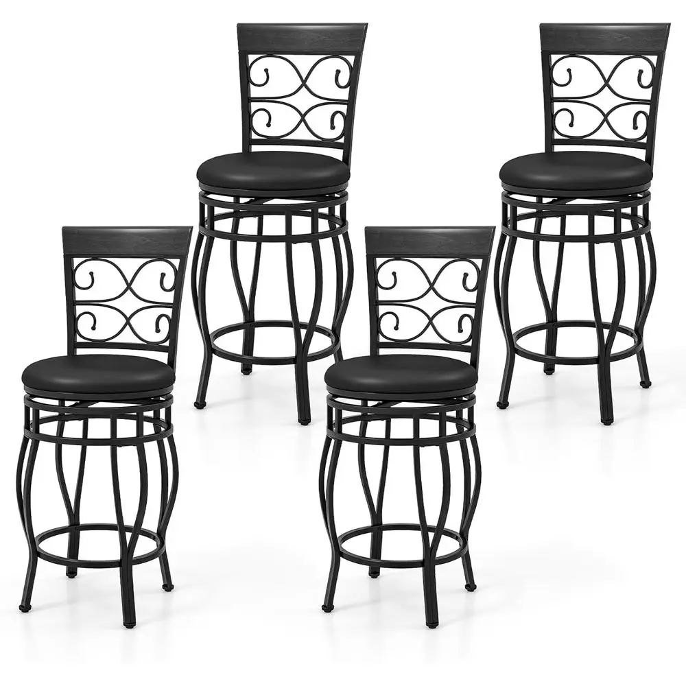 

Set of 4 Black 26 Counter Height Swivel Bar Stools with PU Leather Seats and Ergonomic Backrests