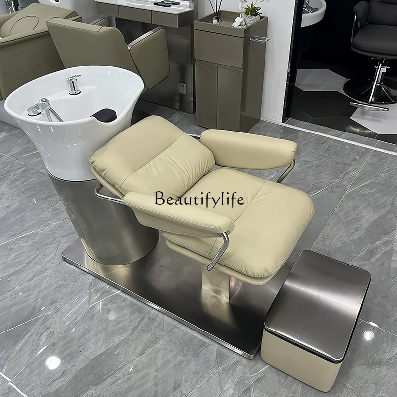 سرير شامبو شبه مستلق من صالون الحلاقة الراقية، سرير تنظيف خاص من الفولاذ المقاوم للصدأ #5