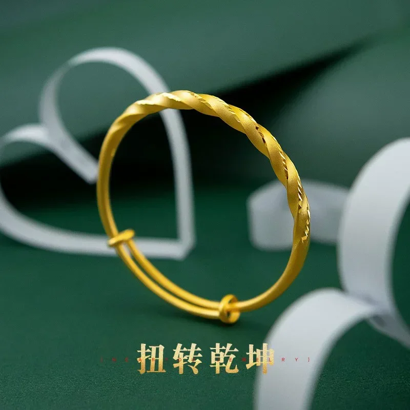 

9999 Real Gold 24K pure gold twist pattern bracelet bridal wedding twist push-pull bracelet