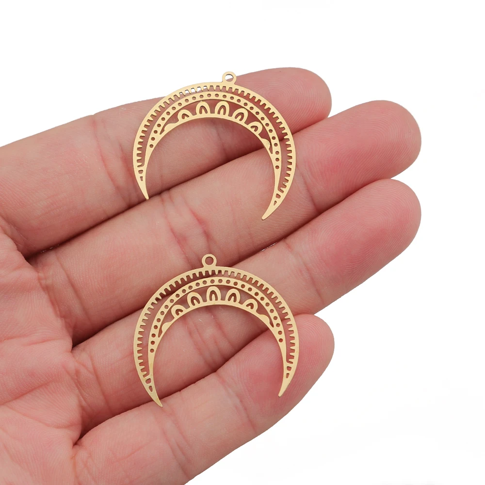 4pcs/lot Brass Hollow Moon Crescent Mandala Charm Connector For DIY Earrings Necklace Jewelry Making Supplies