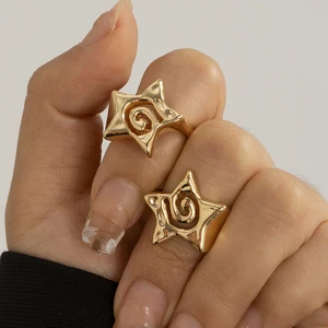Ingemark 2 Buah / set Cincin Terbuka Logam Bintang Berongga Tidak Beraturan Punk Antik untuk Wanita Cincin Pasangan Dapat Disesuaikan Gothic Perhiasan Pernikahan Y2K 8 cincin samsung penjualan terbaik - №