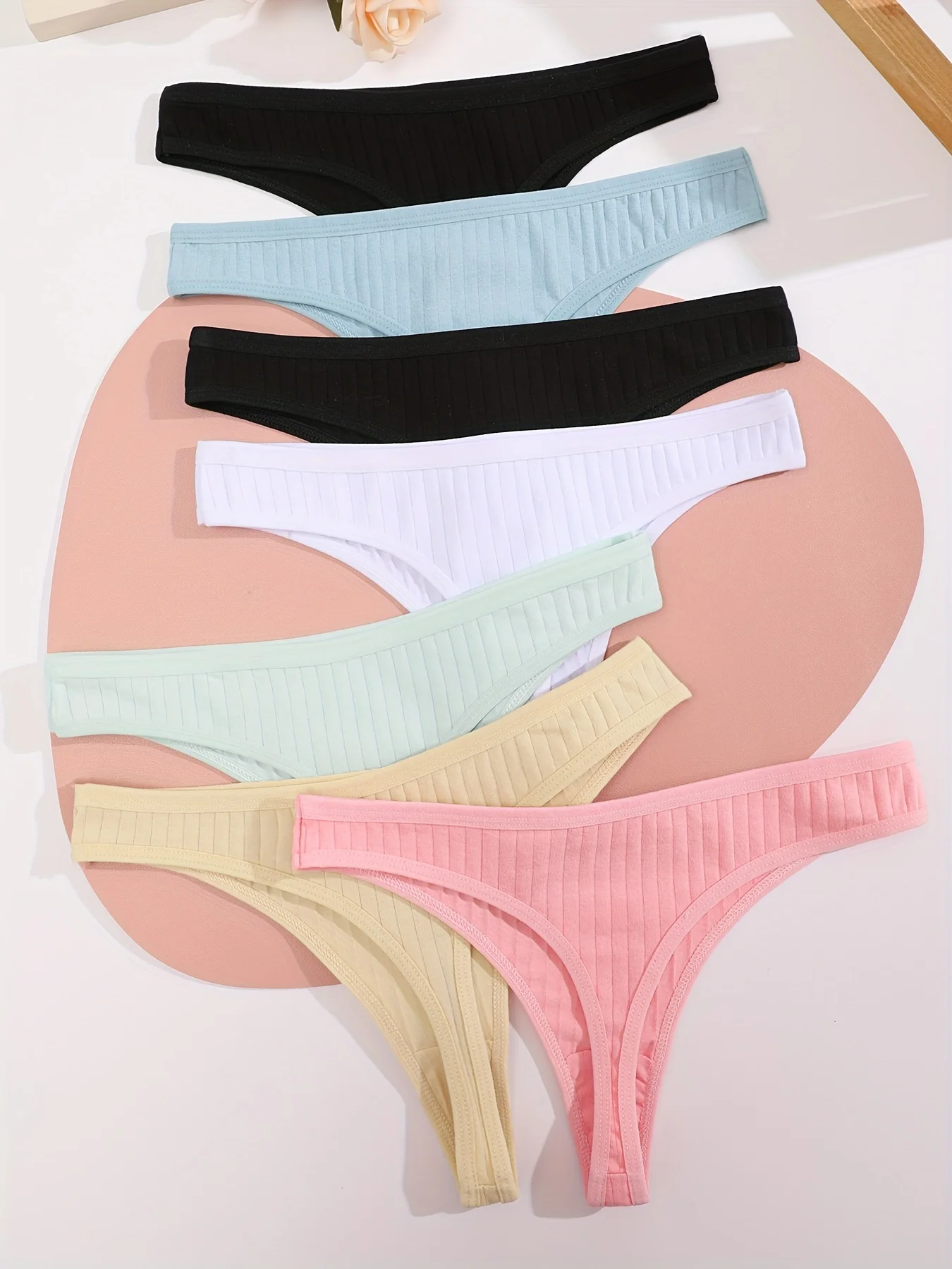 7PCS Cotton Striped Underwear Women\'s Panties Sexy Low-Waist G-String Solid Thongs Female Breathable Bikini Soft Lingerie T-Back