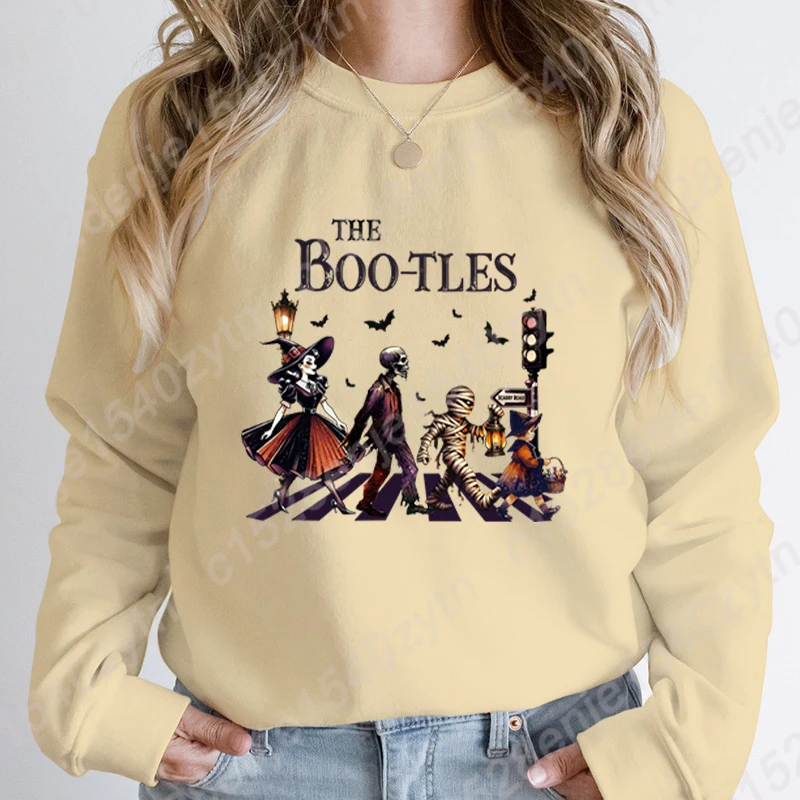 

Women Fashion Halloween The Boo-tles Print Round Neck Pullovers Casual Sport Outdoor Long Sleeve Ladies Hoodless Sweatshirt Tops