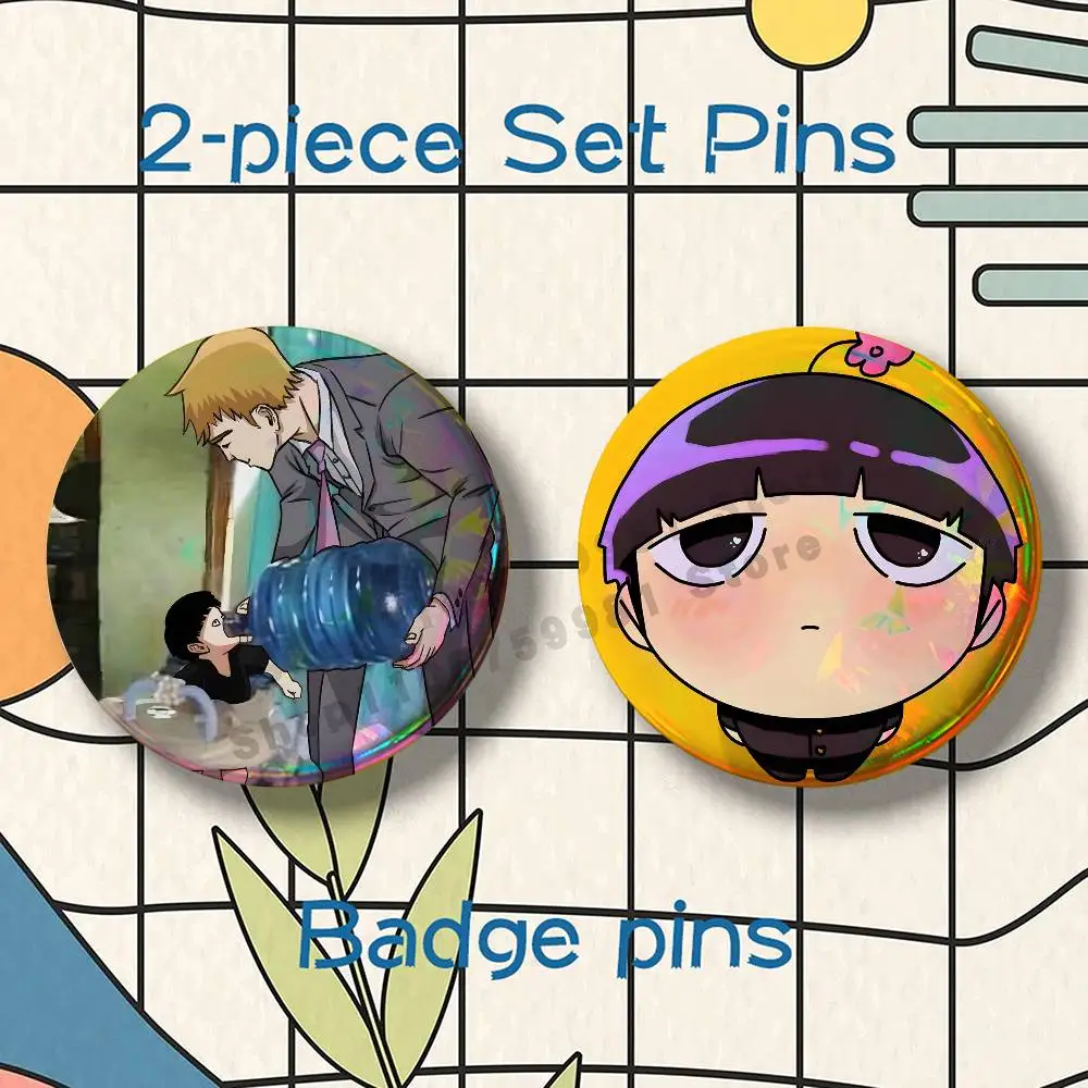 Cartoon M-Mob Psycho 100 Brooches for Backpack Accessories 25 32 44 58 75mm Round 2-piece set Free Mix