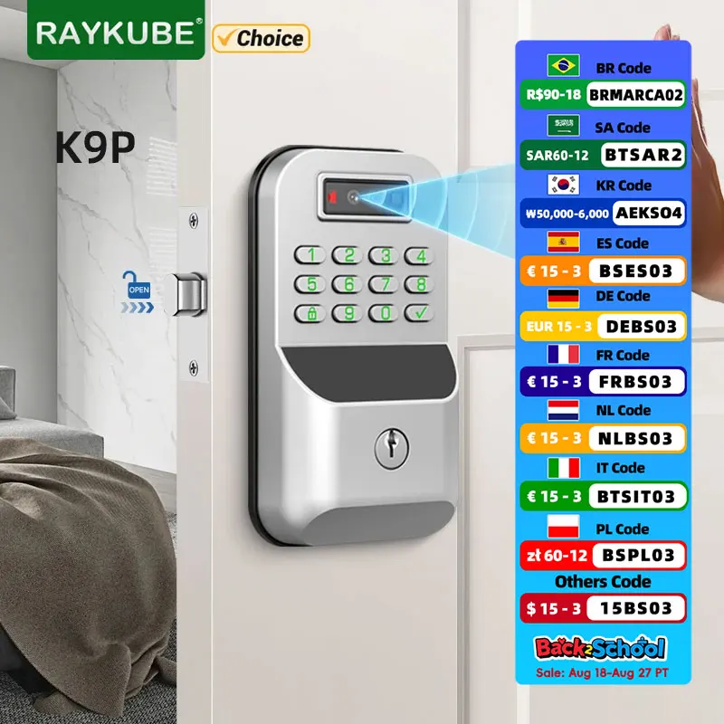 

RAYKUBE IP65 Waterproof Tuya BLE Palm Vein Recognition Password Deadbolt Digital Electronic Smart Door Lock For Smart Home K9P