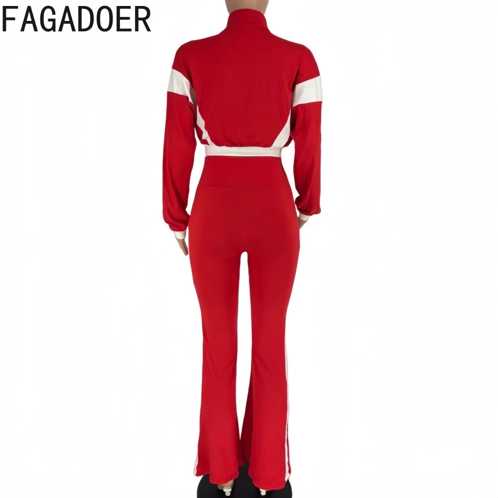 FAGADOER модный комплект из 2 предметов для женского наряда, укороченный топ с длинными рукавами и брюки в тон, женская уличная одежда, новинка осени