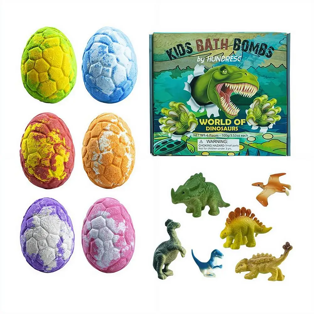 6PCS Dinosaur Egg Bath Bombs With Surprise Dino Toy Inside Natural Gentle Kids Bath Fun Gift Set Stress Anxiety Birthday Gift