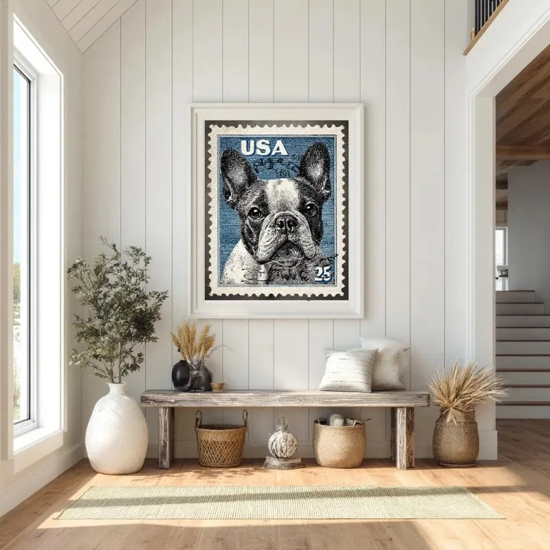 Vintage Dog Art Golden Retriever French Bulldog Black Lab Beagle Postage Stamp Print Vintage Dog Wall Art Modern Home Decor Gift