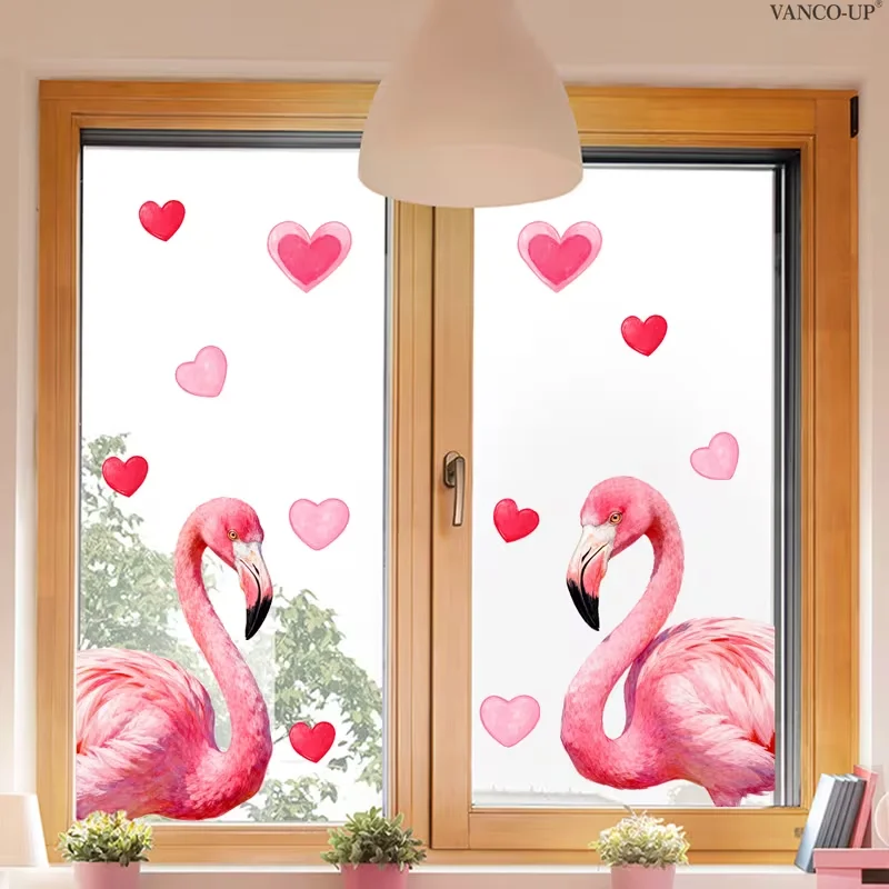 2pcs Flamingo & Heart Theme Wall & Window Decal,Self-Adhesive Sticker, Suitable for Doors,Windows,Bedroom,LivingRoom,StoreWindow