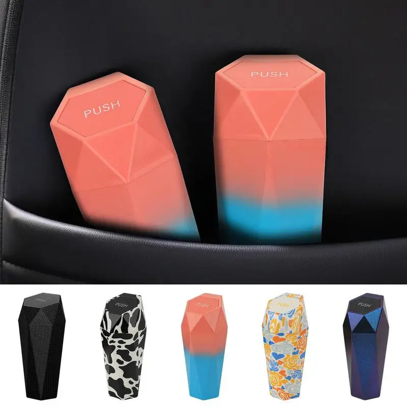 

Mini Car Trash Can Leak-Proof Push Type Car Garbage Can With Lid Car Interior Storage Case Auto Dust Organizer Car Accessories