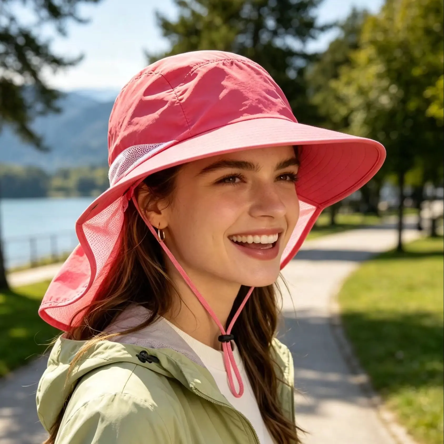 Outdoor Sun Hat for Women Youth Girls 50+ UPF Protection Safari Cap Wide Brim Fishing Hat with Neck Flap BeacH