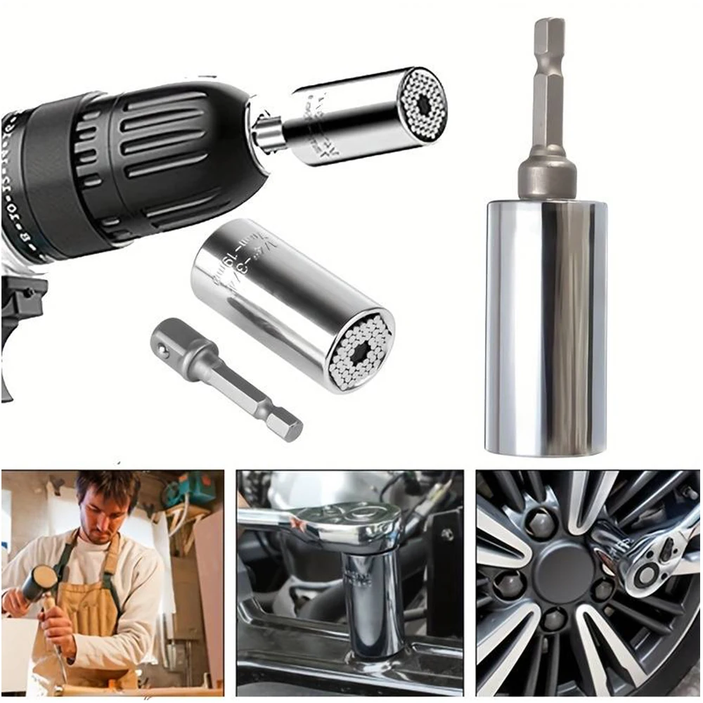 Universal 7-19mm Socket Torque Wrench Head Drill Ratchet Sleeve Wrench Magic Grip Multifunctional Hand Tools