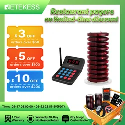 Retekess T119 Nhà Hàng Pager Không Dây Phân Trang Hàng Đợi Hệ Thống 10 Coaster Vibrater Còi Thu 2 Đầu Sạc Cho Quán Cafe Ẩm Thực