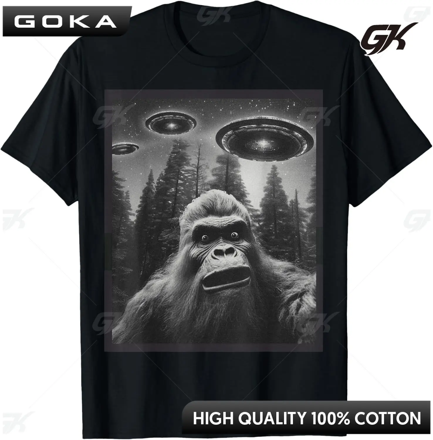 

CAT Funny Graphic Tee for Men Women Bigfoot Sasquatch Alien UFO T-Shirt Round Short Sleeved Tops Ropa De Hombre