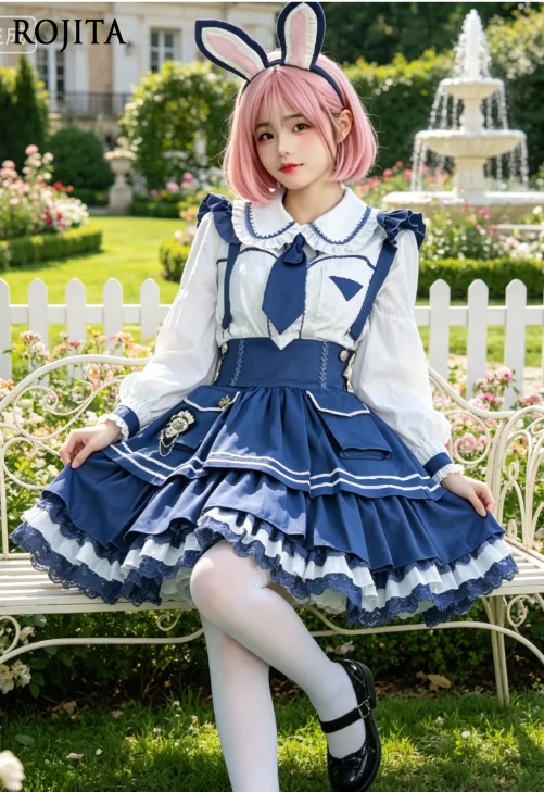 

Lace Doll Collar Long Sleeve Top Ruffle Sleeve Sweet Pink Strap Dress Lolita Sweet Set Girl's Pink 2-Piece Sets