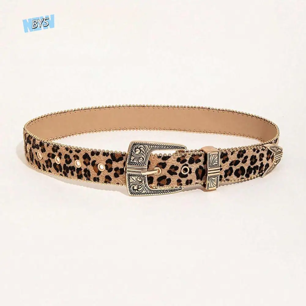 

Fashion Y2K Leopard Print Belt Alloy Cool Carved Buckle Belt Punk Hip-hop PU Vintage Waistband Cowgirls