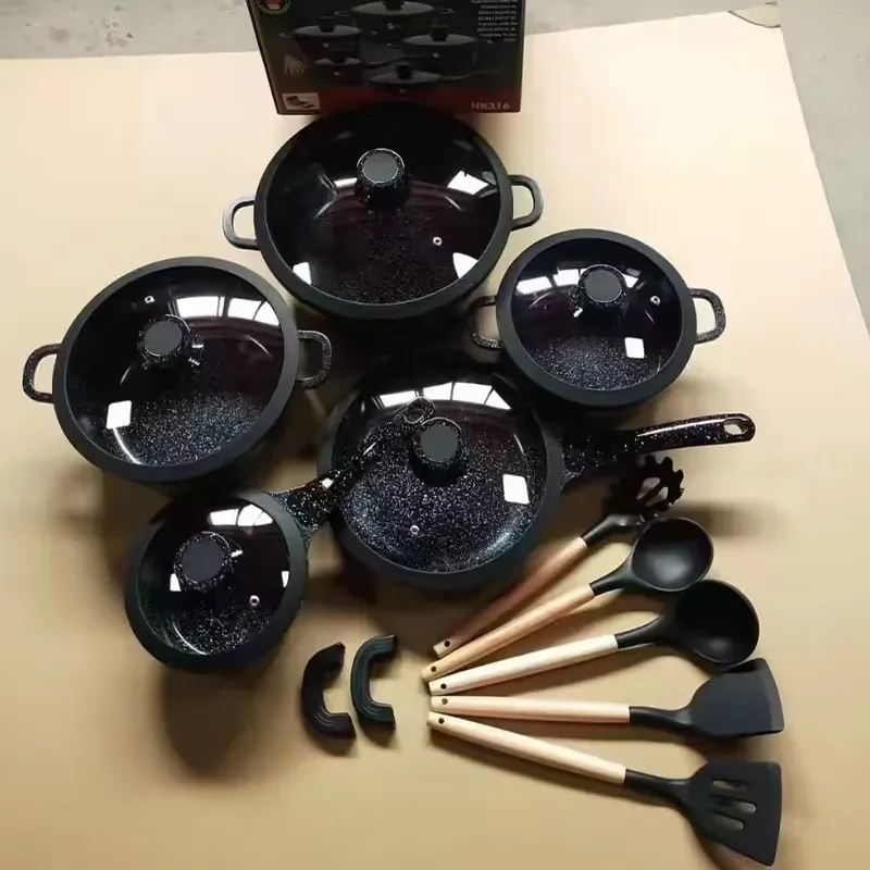 Aluminium Cookware Set Big Size 17PCS Beautiful Granite Nonstick Cookware Set for Induction