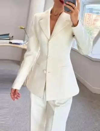 

Городской комплект из двух предметов, женский наряд, весенний темперамент 2024, элегантный пиджак с зубчатым воротником и длинными рукавами, пригородный костюм, комплект брюк