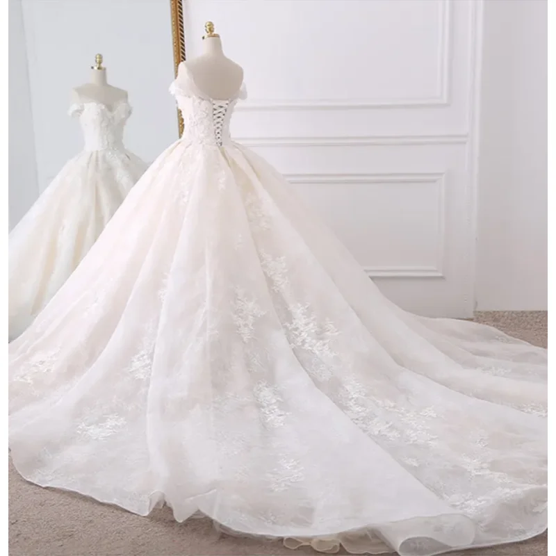 Custom 2026 Woman Elegant Off Shoulder Ball Gown Wedding Dress Luxury 3D Flower Lace Bridal Gown  Plus Size Vestido De Novia