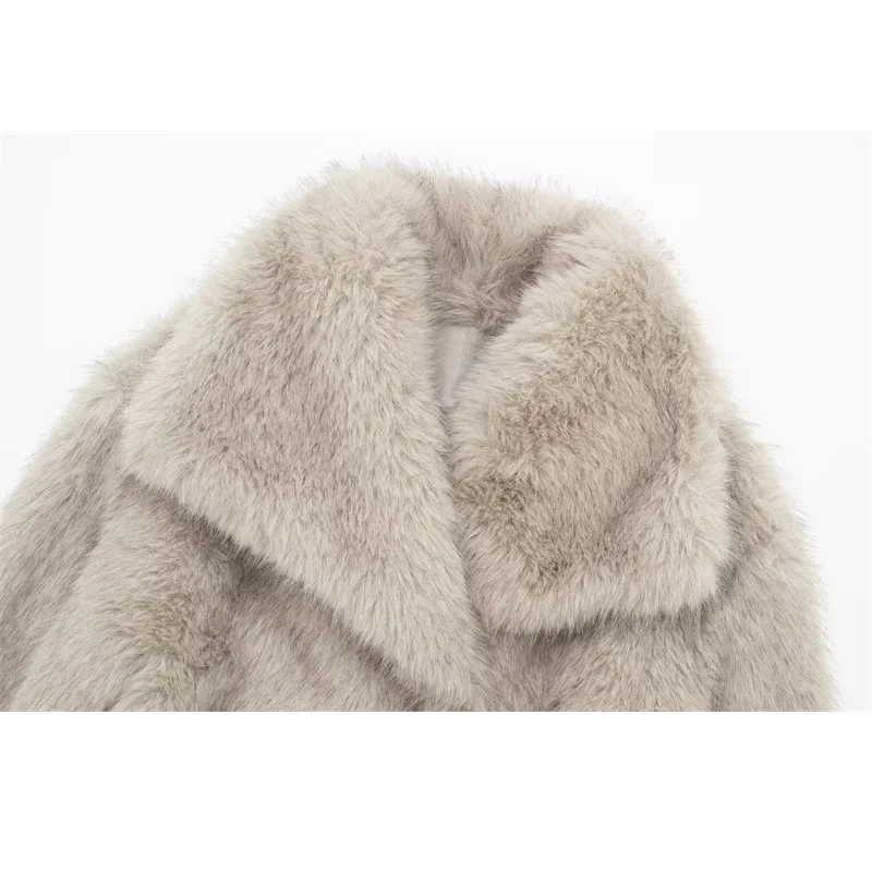 Autumn Winter Thick Warm Faux Fur Jacket Women Loose Fur Coat Lapel Collar Casual Fluffy Fur Overcoat Outerwear Plush Parka