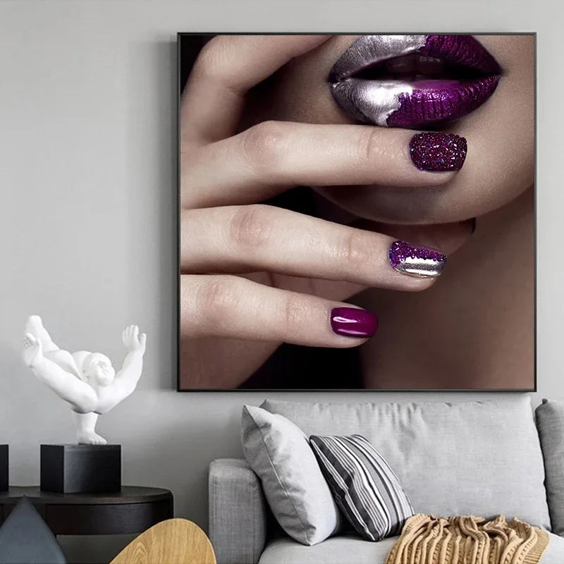 Modern Nails Makeup Manicure Canvas Painting Beautiful Girl Nail Art Posters Prints Nail Salon Beauty Room Wall Decor No Frame