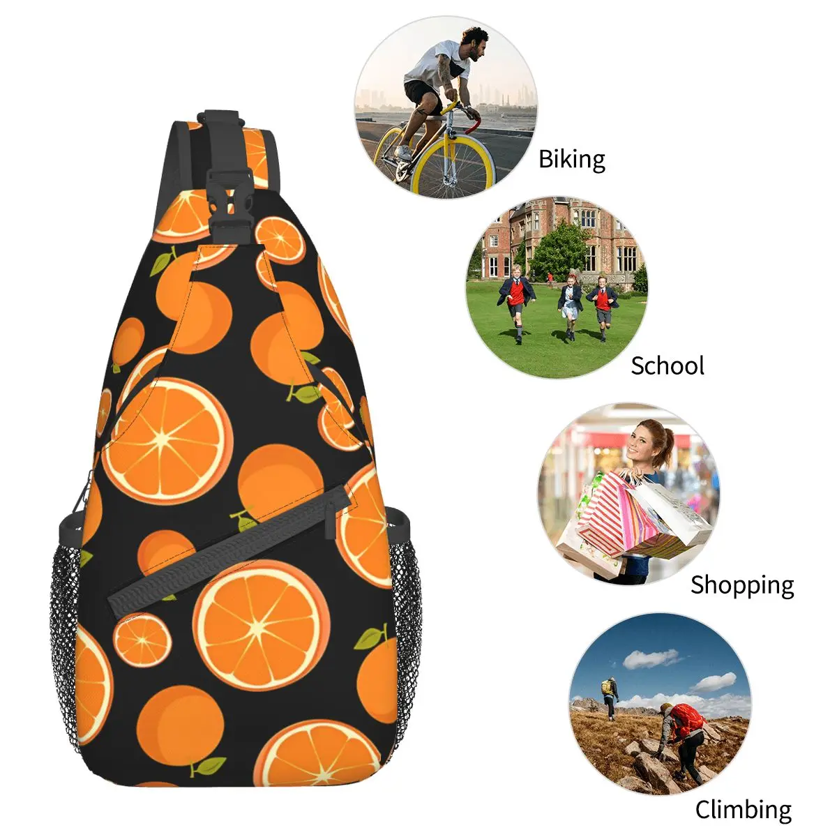 Fruits Food Crossbody Bag Sports Oranges Chest Bag Unisex Women Man Fashion Shoulder Backpacks Travel