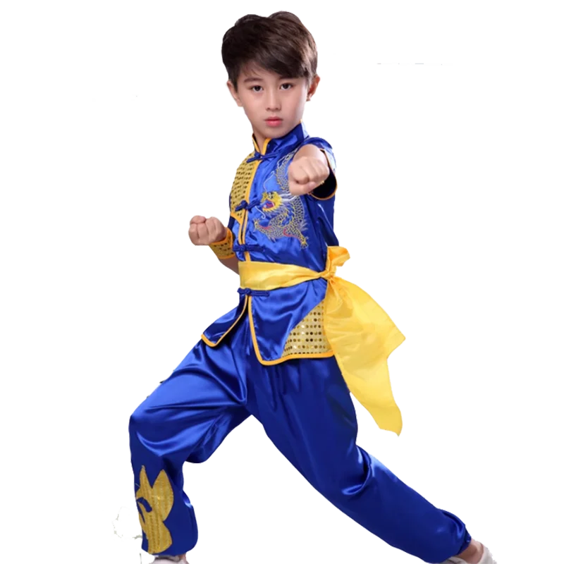 Kinderen kid lange mouw Taekwondo Dobok Wushu Kostuum Kimono Judo kleding Chinese Kung Fu Pak Tai Chi Martial Art Uniform