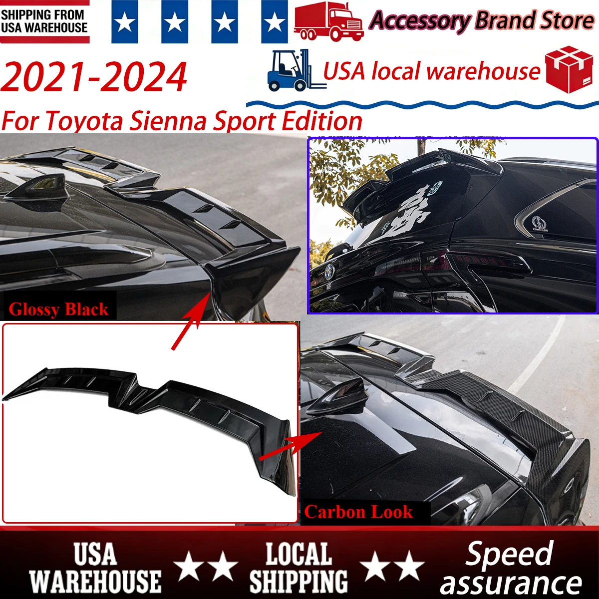 USA Local Warehouse Rear Spoiler Wing for Toyota 2021-2024 for Sienna Sport Edition Car Top Tail Fin Lip Spoiler MC Style Tuning
