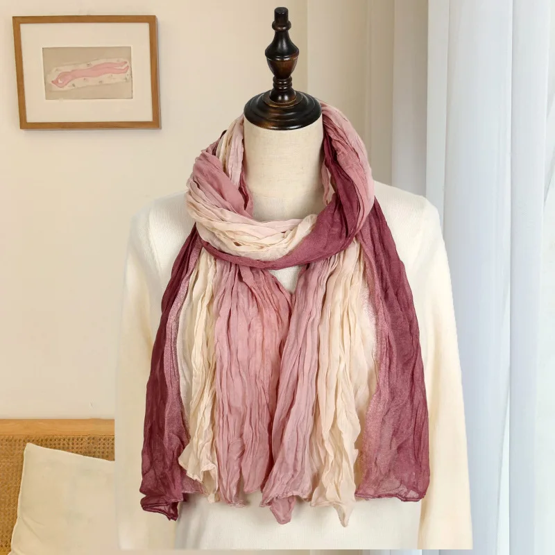 

Mori Small Floral Age-reducing Wrinkle Sunscreen Large Silk Scarf Women's Summer New Versatile Thin Shawl Autumn and Winter