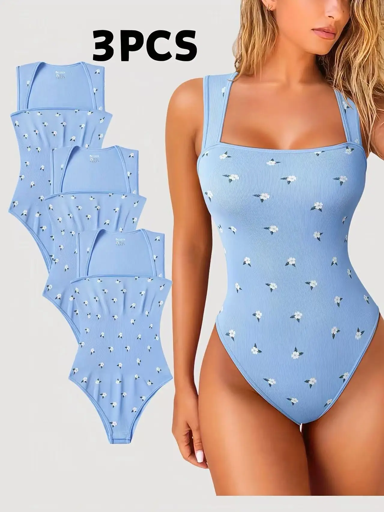 3 عبوات من ملابس الصيف النسائية الجديدة بدلة قفز مطبوعة بالكرز الأزرق للنساء أنيقة عتيقة #2