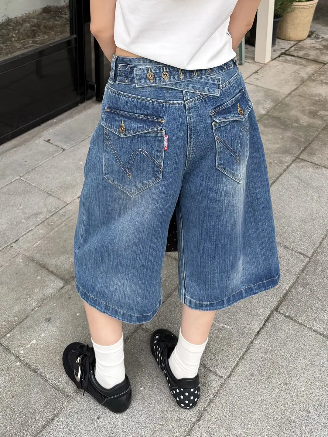 Calças Jeans Estilo Americano Vintage com Botões e Padrão de Bambu, Casuais, Soltas, Tendência de Verão, Perna Larga para Hom...