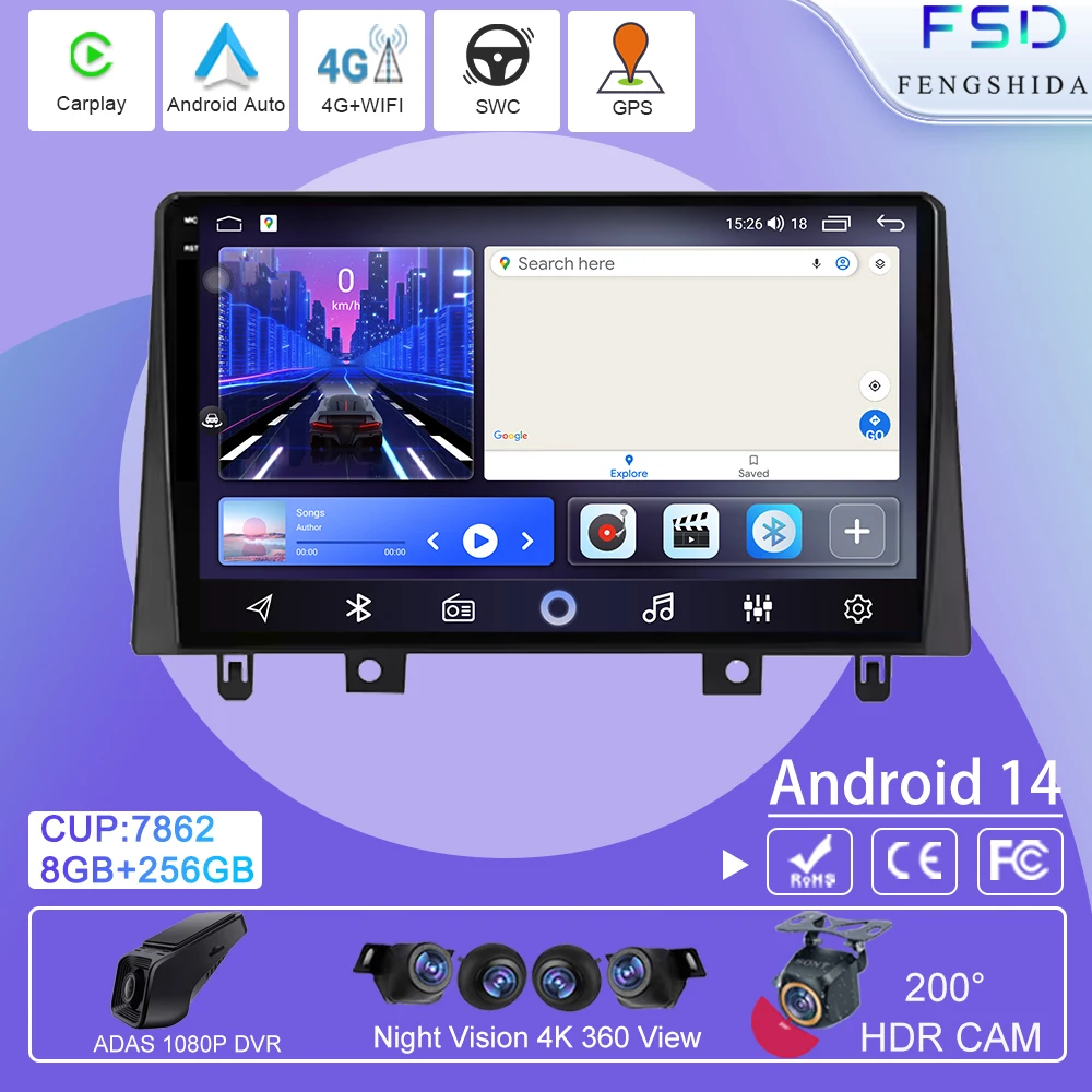 

Carplay WIFI Auto Car Multimedia Player Radio Video For JAC Refine S3 2017 - 2019 Android 14 Navigation GPS Touchscreen Audio