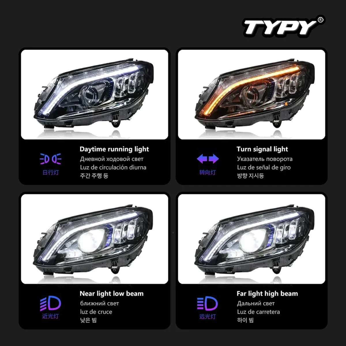 

TYPY New LED Head Lamp Upgrade Modified For Benz C-Class W205 Headlight 2014-2020 Dynamic Signal Head Lamp Auto Accessories