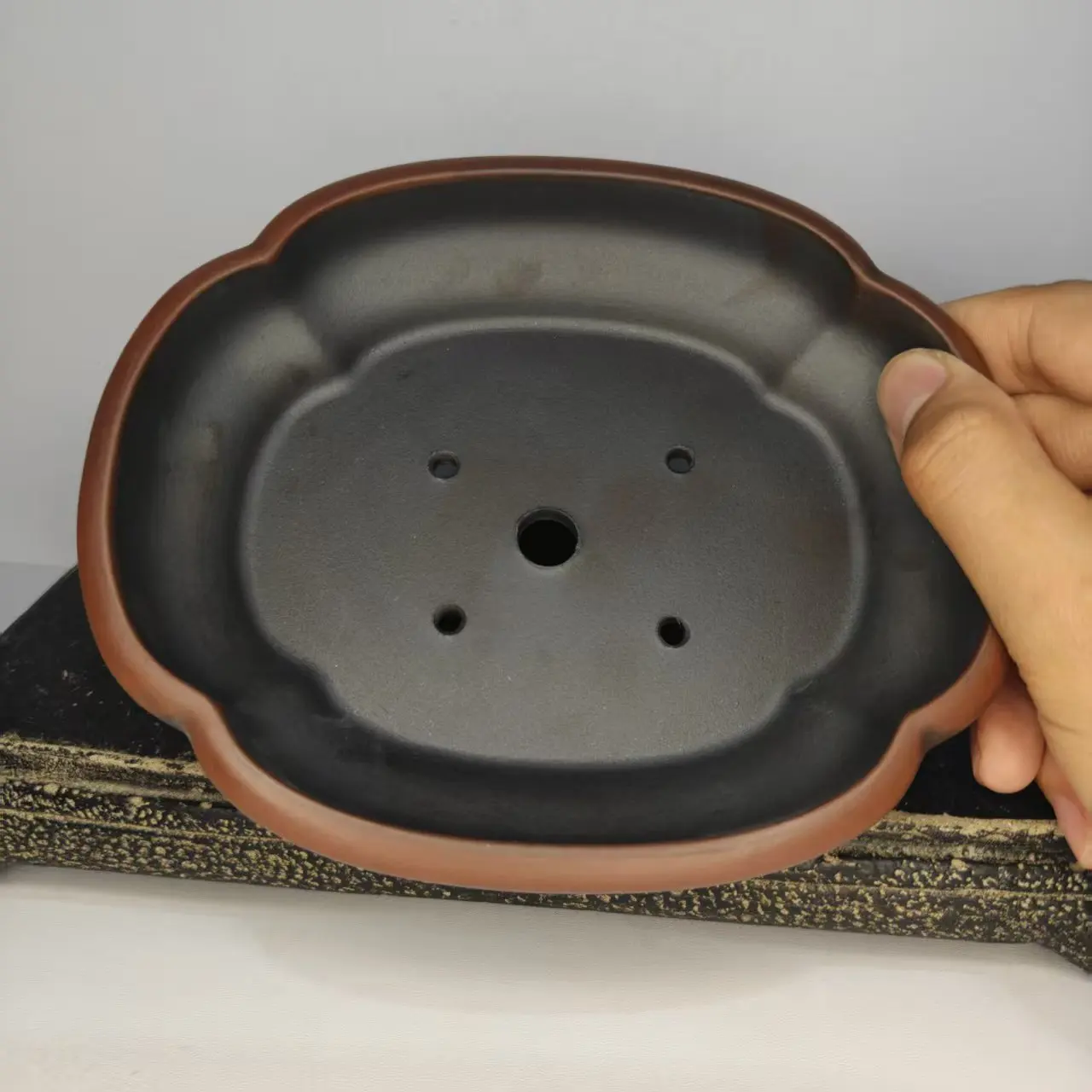 Gold Clay Yixing Unglazed Shallow Bonsai Pot with Cloud Feet Design