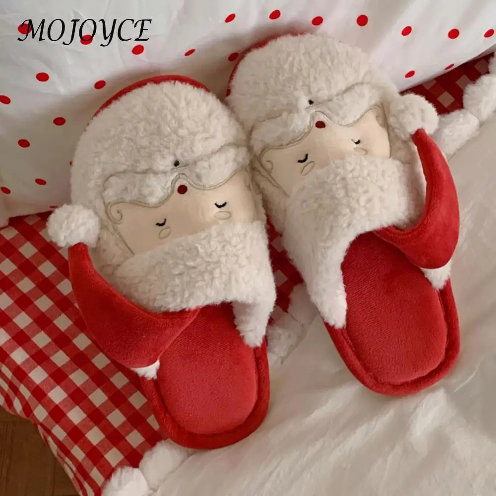 Christmas Santa Claus Slippers Fluffy Home Slippers Comfortable Cute Furry Slippers Anti Slip Soft Couple Slippers for Men Women