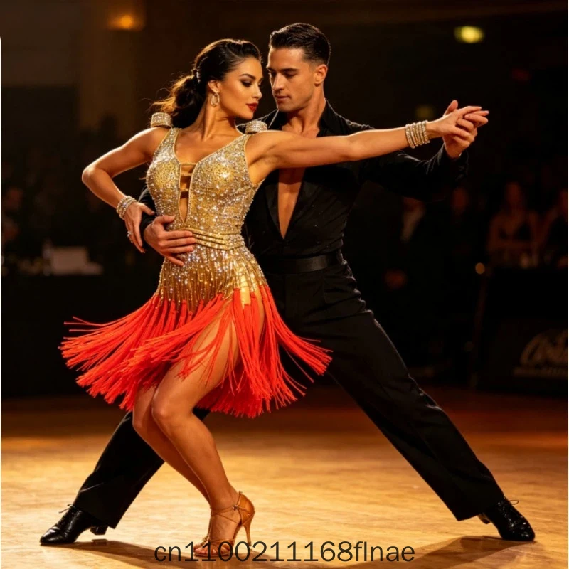 New Pink Latin Dance Competition Schedule Performance Costume Professional Dance Costume Art Exam Flower Costume