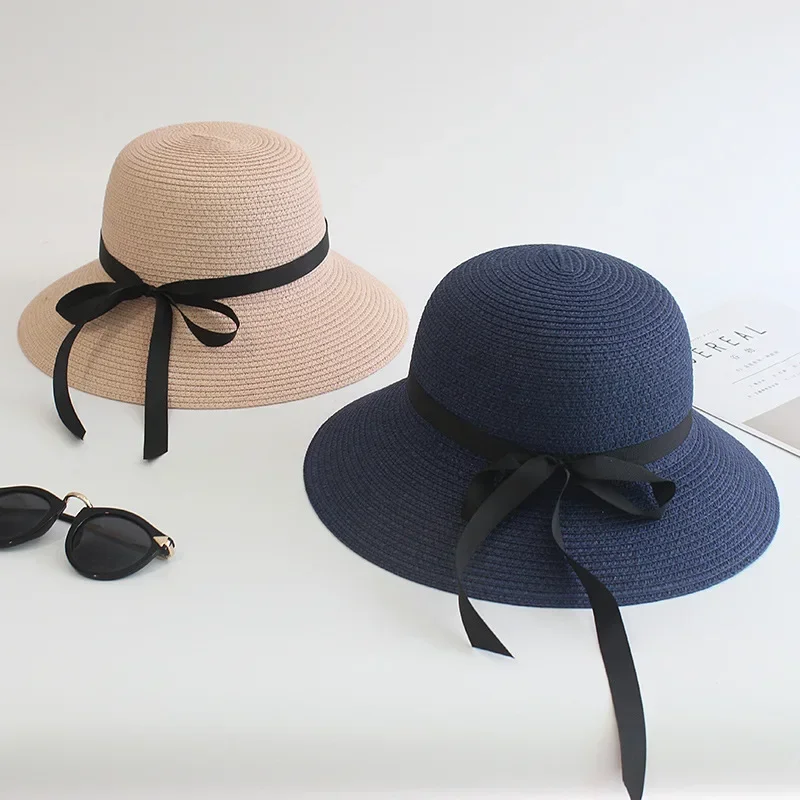 Summer Women Straw Hat Bowknot Wide Brim Floppy Panama Hats Female Lady Outdoor Foldable Beach Sun Cap Accesorios Playa