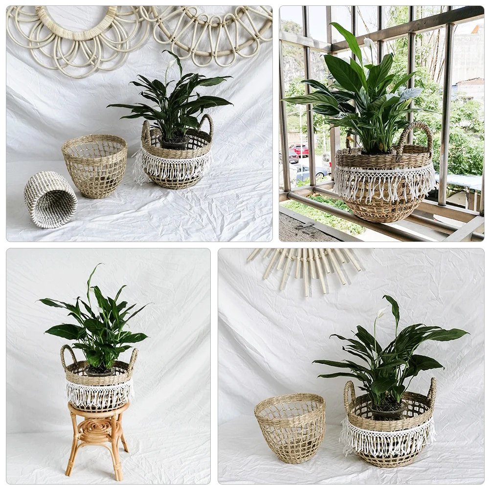 

Woven Flower Storage Basket Handmade Straw Decorative Container for Dried Fresh Flowers Multi Functional Room Decoration