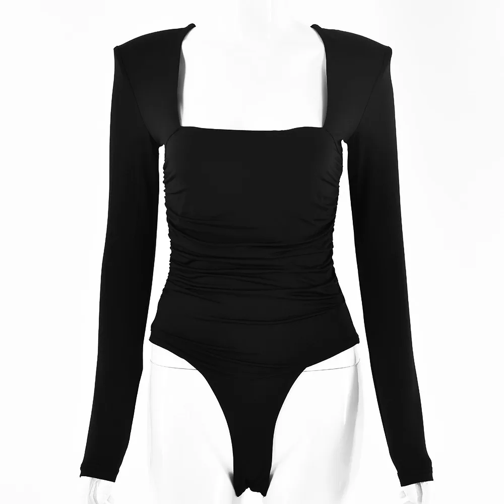 Bodysuit Long Sleeves Overalls for women 2024 streetwear Bodycon Square Neck female Basic Black Overalls body sexy corset mujer