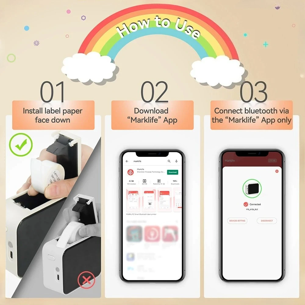 Stampante per etichette Bluetooth senza fili Stampante termica portatile Marklife P15 Etichettatrice senza inchiostro Mini etichettatrice P15 Adesivo