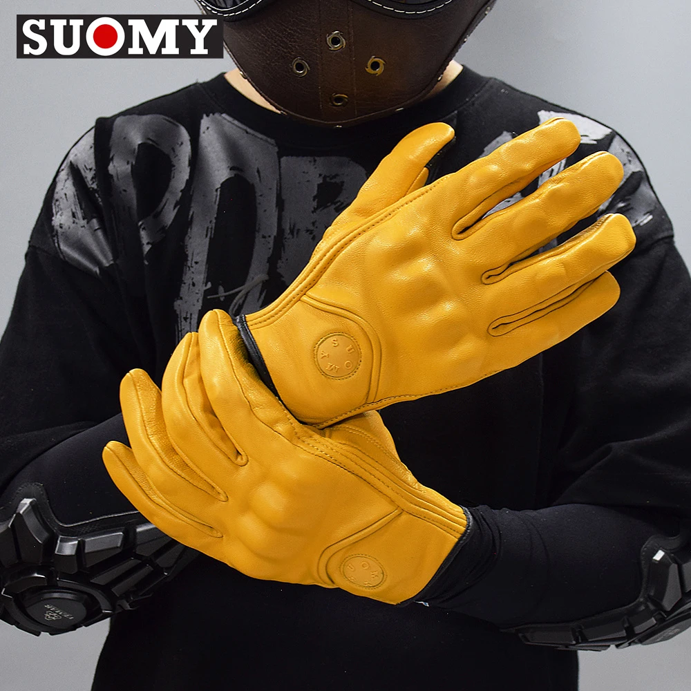 

Suomy Leather Gloves Protection Touch Screen Motorcycle Vintage Gloves Off Road Cycling Street Moto Gloves Men Women Motorbike