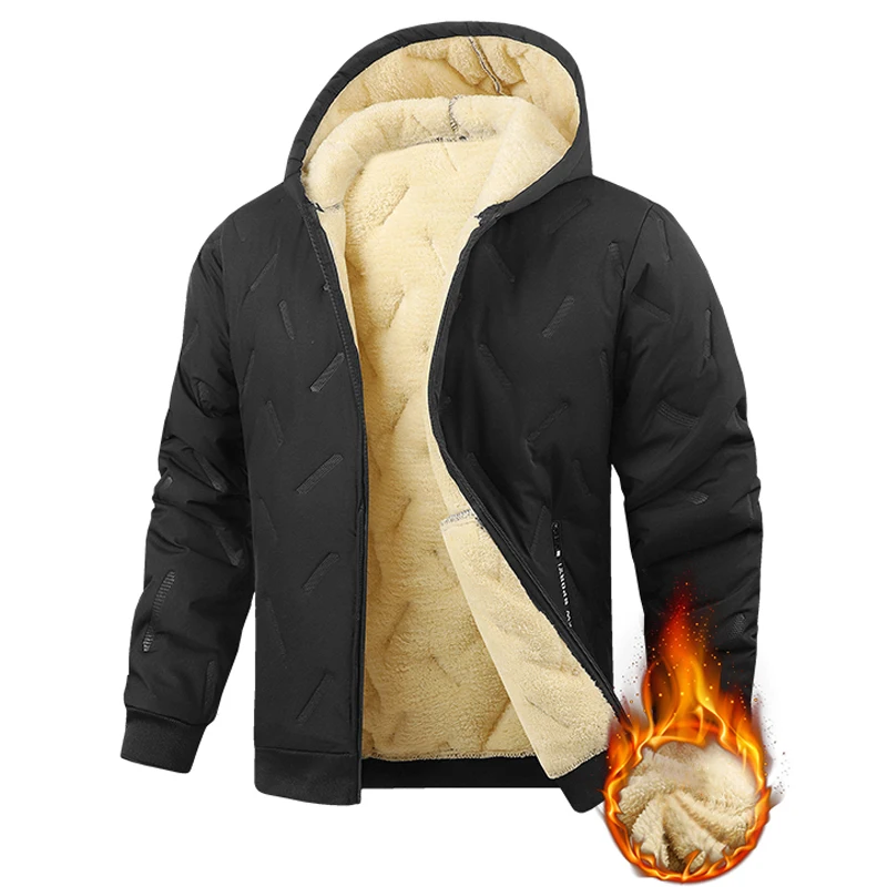 Autumn Winter Jacket Men Diamond Pattern Fleece Lined Casual Hooded Jacket Men Fashion Clothing Brand New Slim Fit Warm Coat