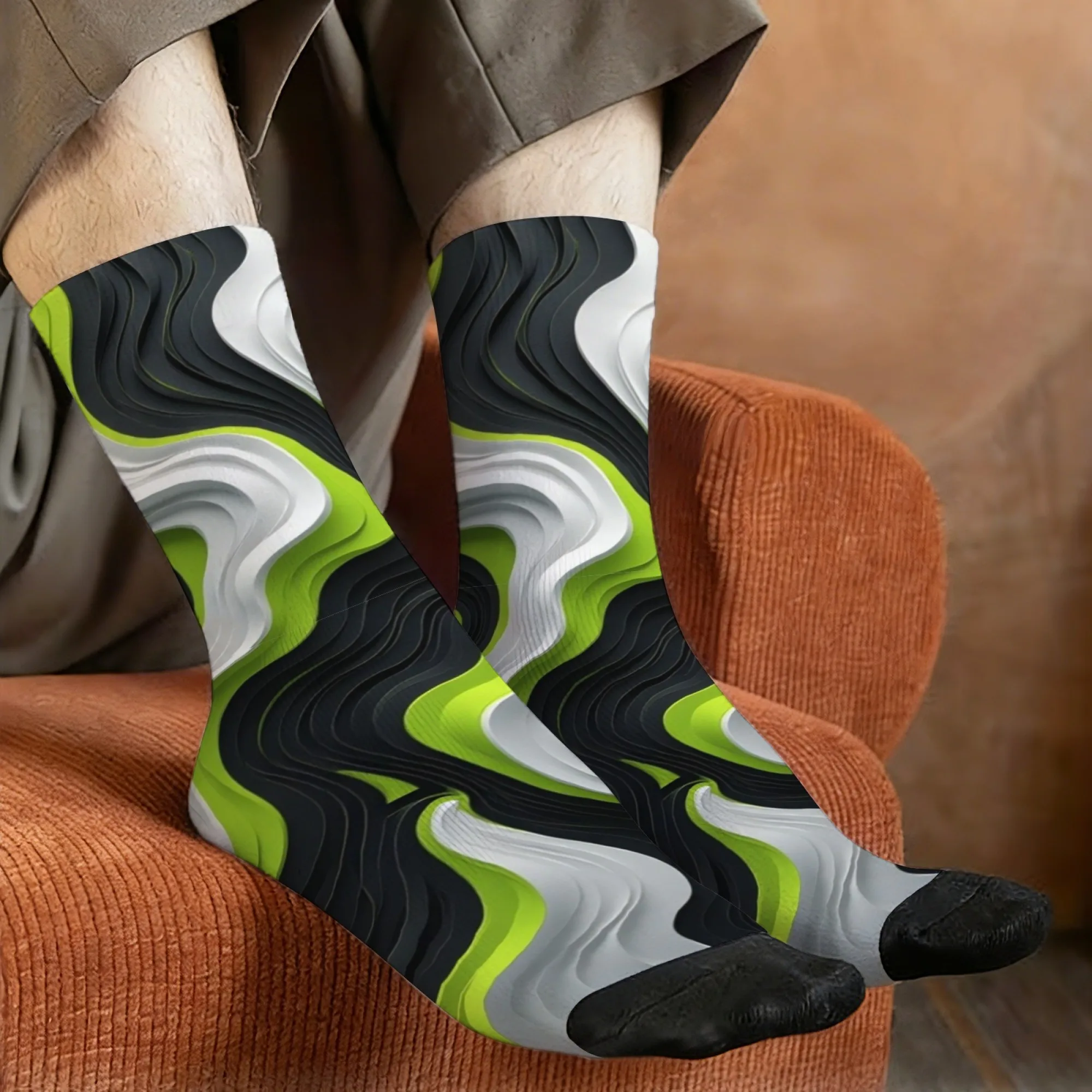 Wavy Layered Socks Soft Non-slip Elastic Men's Socks Outdoor Travel Leisure Street Fashion Everyday Wear Edgy Compression Socks