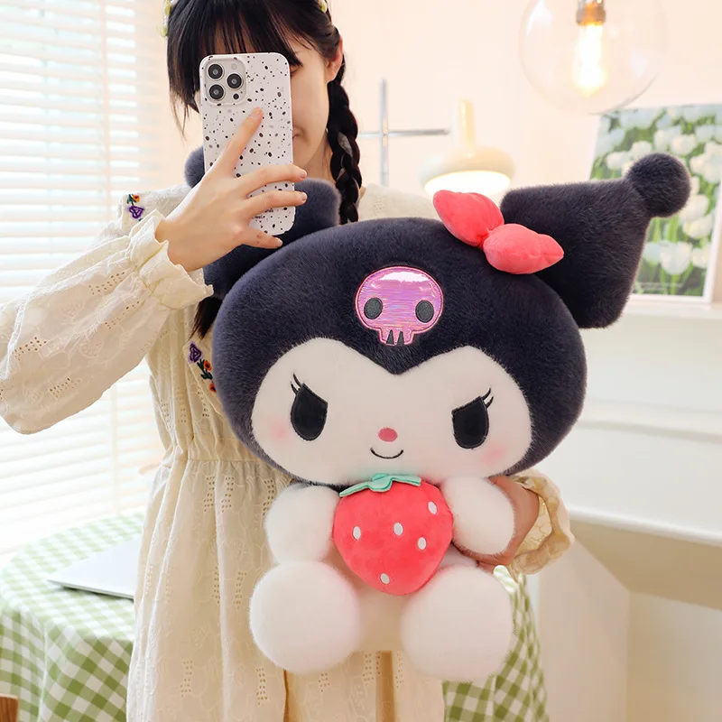 60cm Sanrio Plush Cute Kuromi My Melody Strawberry Series Plush Pillow Toys Soft Stuffed Animal Cartoon Doll Kids Xmas Gift Toy