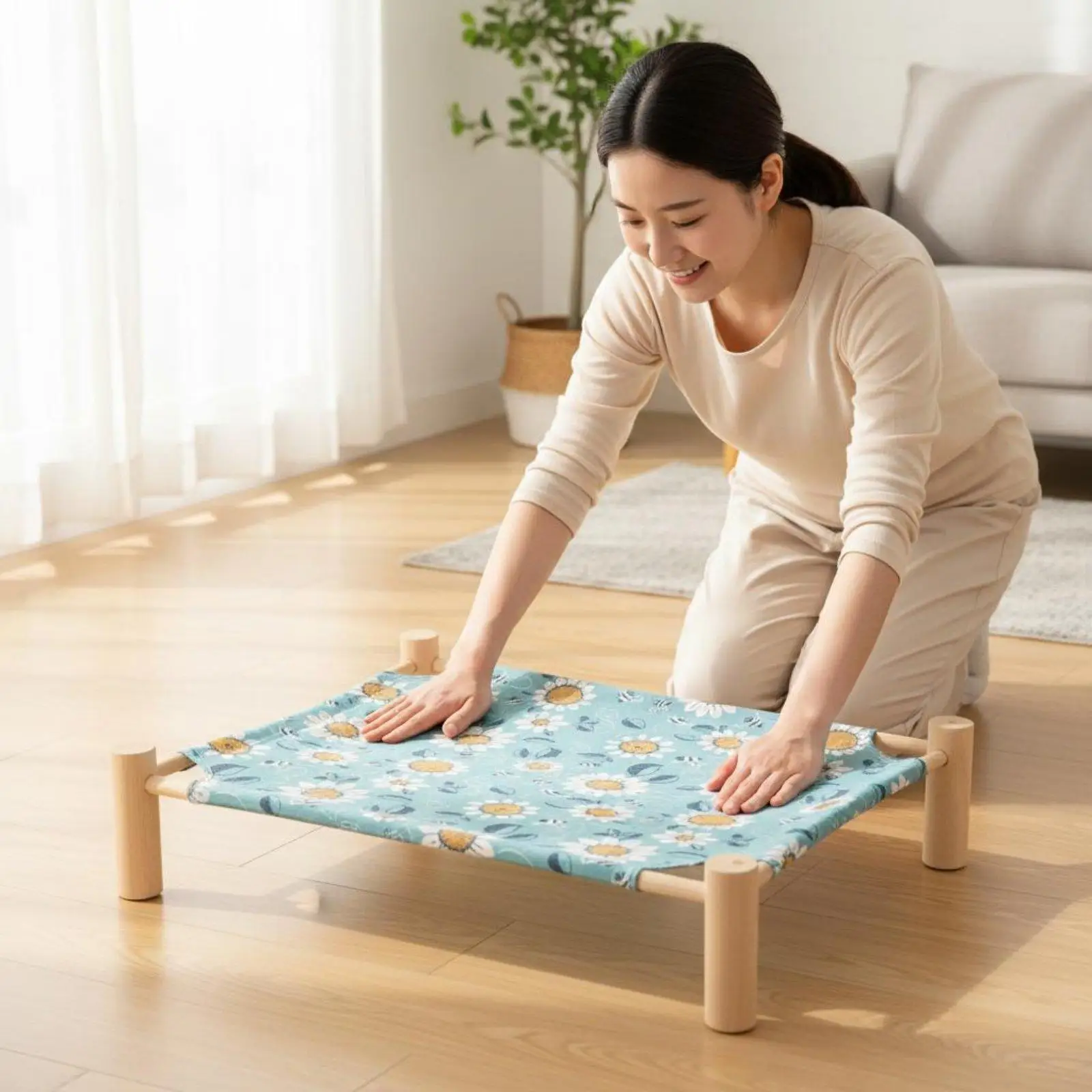 Raised Dog Bed Detachable and Washable Raised Cooling Pet Cot Reversible Elevated Cat Bed for Cats, Summer
